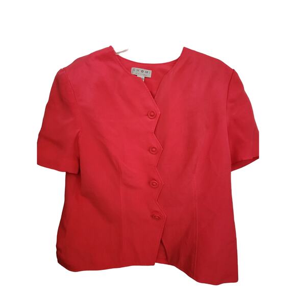 100% Silk Women Lined Size 16 Jacket Blazer Shomi Scalloped Front Button Vintage - Picture 1 of 9